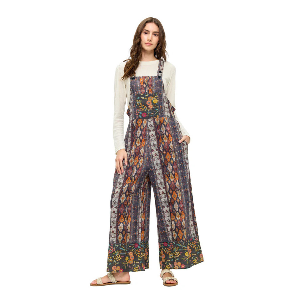 26819 GRYM Yak & Yeti Boho Overall Geo Floral Patchwork Various Sizes